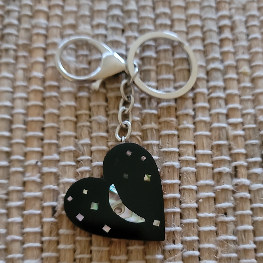 Heart Keychain with Real Abalone Seashell Accents